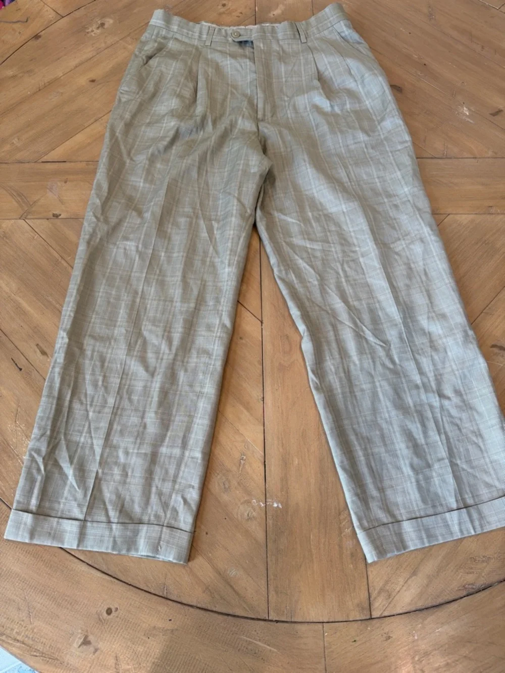 Vintage Zignone Men's Light Tan Plaid Dress Pants Made in Italy 34 Wool